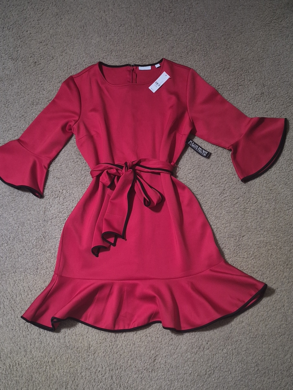 New York & Company Red Ruffle-Hem Midi Dress